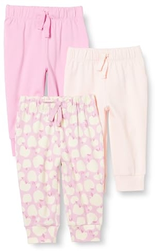 Amazon Essentials Pantalon à Enfiler en Coton Mixte Bébé, Lot de 3, Pommes/Rose, 18 mois