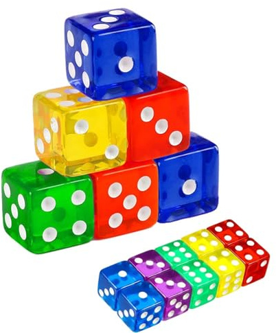 10 Pcs 16mm Dice Set for Tabletop Games,Coloured Dice & Accessories,Acrylic Clear Square-Corner Small,6 Sided Casino,for Game Math Teaching Party Favor Bar Entertainment Accessories