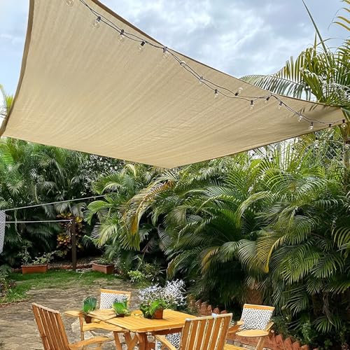 Sonnensegel Balkon Rechteckig 4X3 M Creme,Sonnenschutz Windschutz,Sonnensegel für Schattenspender Garten Balkon Terrasse,HDPE Gewebe, Inkl Befestigungsseile