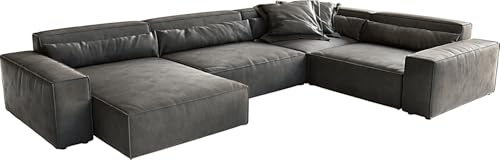 DeLife Canapé panoramique Sirpio XL Cuir synthétique Vintage Anthracite 360x260 cm Recamiere Variable