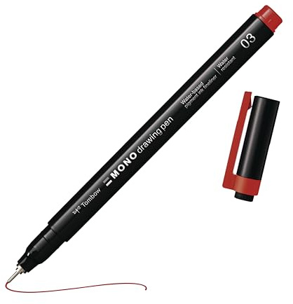 Tombow Mono drawing pen, fineliner, red, drawing pen, water-resistant pigment ink, 0.3 mm tip, for sketches and technical drawings [WS-EFL25-03]