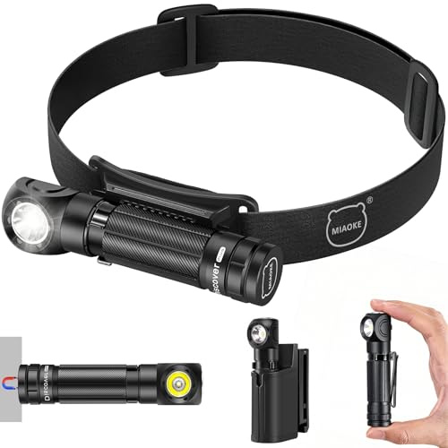 MIAOKE EDC 1000 Lumens Magnetic Rechargeable Adult Headlamp, with Belt Box & Dual-Way Pocket Clip, 5 Light Modes, 4 Carry Methods, 360° Adjustable Tilt, for Auto Repair, Emergency, Outdoor
