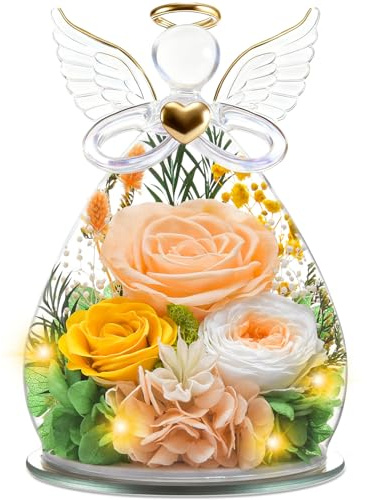 YiHuaHua Regalos Navidad de Angel para Mamá Ella, Rosa Eterna en Cúpula de Cristal de Angel Flores Preservadas, Eterna Regalos Navidad Mama Abuela San Valentín Dia De la Madre Aniversario Pareja