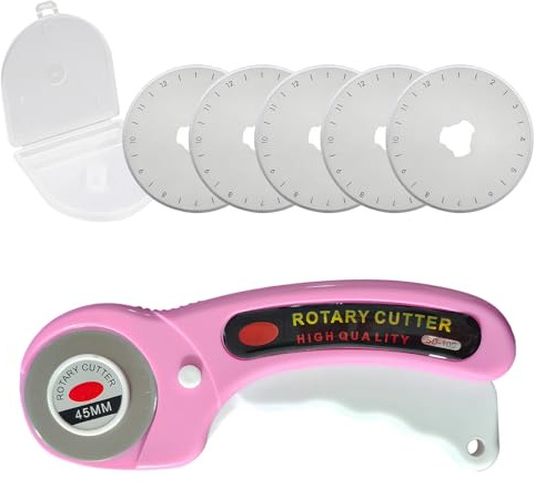 Kit de Cutter Rotatif de Couture, Coupeur de Tissu, Coupeur de Patchwork 45mm avec 5 Lames de Rechange, pour Couture, Papier, Tissu, Scrapbooking, Toile, Matelassage, (Rose)