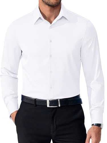 WINKEEY Camicia Uomo Maniche Lunga Camicie No Stiro Business Camicia Senza Rughe Regolare Fit Elegante Casual,Bianco XL