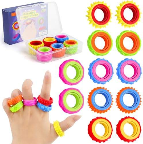12 Pezzi Fidget Anello Toys, Anelli Sensoriali Fidget in Silicone Anti Stress, Fidget Ring Toys con Texture Diverse per Calmare l’Ansia Finger Antistress