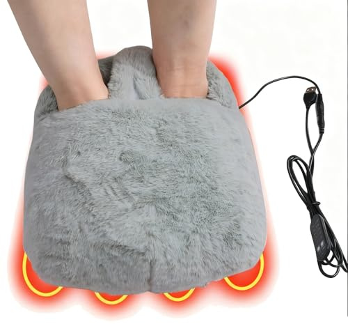 Calentador De Pies USB, Calienta Pies Electrico Lavable Con 5 Temporizadore Y 5 Niveles De Temperatura, Calientapiés Casa Protección Contra Sobrecalentamiento Regalos De Invierno (Gray)