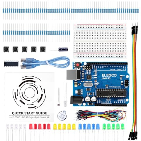 ELEGOO UNO R3 Carte Kit De Démarrage Basique avec Guide d'utilisation Français Kit d'apprentissage de Base Projet Compatible avec Arduino IDE