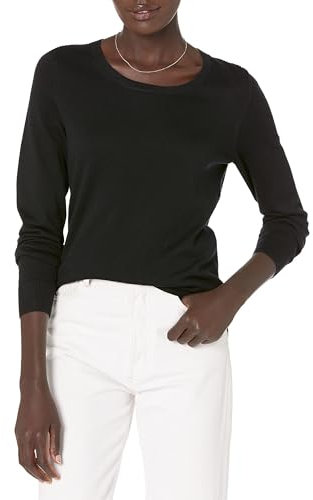 Amazon Essentials Damen Leichter, Langärmeliger Pullover Mit Rundhalsausschnitt (Erhältlich in Übergröße), Schwarz, M