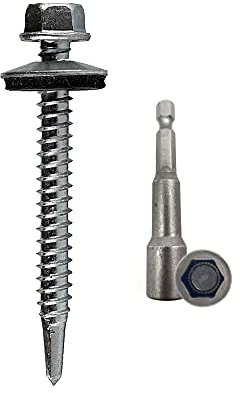 DOJA Industrial | Viti Autofilettanti Testa Esagonale con Rondella 6,3x50 + Chiave a Bussola M10 | 75 Viti Autoforanti Zincate + 1 Chiave Torx | Autoperforanti | Lastre Ondulate, Lamiera Tetto Ferro