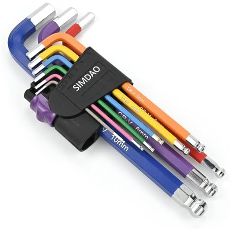 SIMDAO Metric Hex Key Set, 9Pcs Allen Key Set 1.5-10mm, Anti-Slip Long Ball End Hex Wrench Set, for Disassembly and Maintenance of Mechanical Equipment Vehicles, with Color Coding - Imperial…