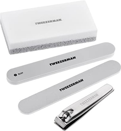 TWEEZERMAN Pedicure Set, Set de pedicura de 4 piezas con piedra de pedicura, Plata