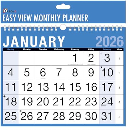2026 Blue & White Wall Planner Calendar | Easy View Design | Spiral Bound with Holidays & Notable Dates | For Home, Office, School & Business Use