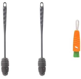XiaZhiZhen Spazzola per la pulizia delle bottiglie in silicone con manico lungo spazzola per la pulizia delle bottiglie, 3 pennelli per il lavaggio dei biberon, la pulizia delle tazze da tè(grigio)…