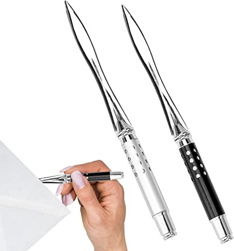 2 Piezas Abrecartas, Abrecartas de metal, Abrecartas Espada para escritorio oficina en casa escuela, material de oficina (Plata, Negro)