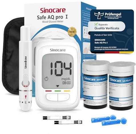 Sinocare Safe AQ pro I Misuratore Glicemia Glucometro Diabete Test Kit Test rapidi Dieci volte più accurati Allarme Intelligente per il Chetone nel Sangue con 50 Strisce e 50 Lancatte