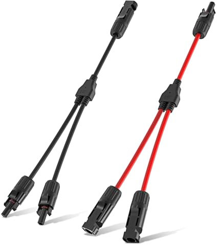 Thorder Solarkabel Y-Verteiler (1 auf 2) Solarpanel Kabel mit Einer Länge von 30 CM, 4MM Solarpanel Kabel MMF+FFM für Parallel Photovoltaik Stecker, 1 Rot und 1 Schwarz