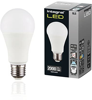 Ampoule LED Integral E27 2 PACK GLS 60 lumière du jour 5000K, 2000LM, 14.5W (équivalent à 120W) ampoule dépolie non dimmable -Efficace en énergie et idéale pour les appliques et lampes dans les salons