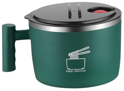 perfk Tazón de Ramen para ensalada, tazón de sopa Udon, vajilla de gran capacidad, cuencos portátiles para Fideos instantáneos con tapa y asa para, VERDE