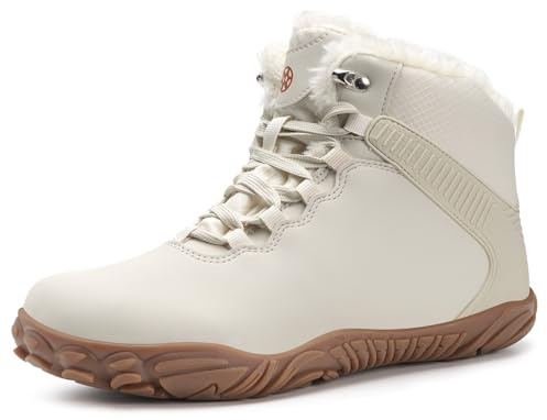 Eagsouni Mens Minimalist Barefoot Boots Womens Waterproof Snow Boots Winter Sneakers Fashion Short Work Boots Ankle Booties for Outdoor Trekking Beige