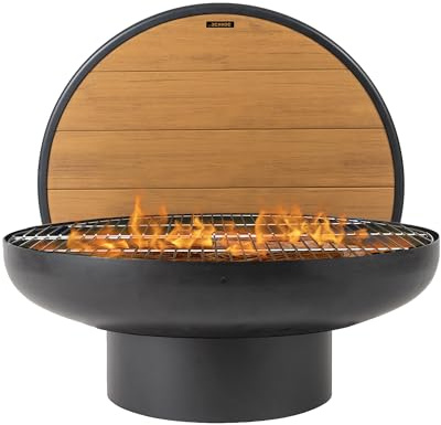 DENKOE Mesa redonda de 32 pulgadas con parrilla para hoguera, extra gruesa, cuenco de fuego resistente, hoguera profunda al aire libre, hogueras de leña para patio exterior, hogueras de patio trasero