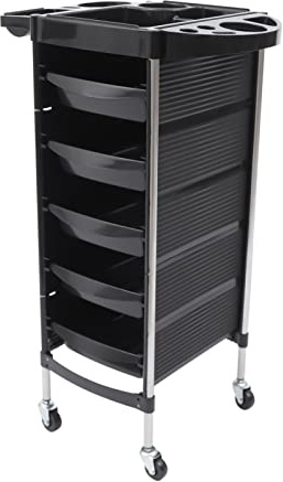 ACROSSPART Frisvagn, arbetsvagn, frisörvagn med 5 lådor, kosmetisk vagn, frisörvagn, frisörvagn, frisörvagn, fristående frisörvagn upp till 8 kg, 52,5 x 37 x 90 cm, svart