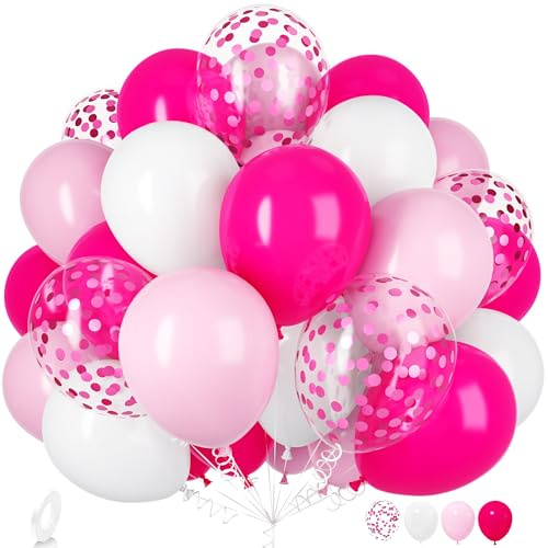 Ousuga Palloncini Rosa e Bianchi, 30 Pezzi 12 Pollici Palloncini Rosa Fucsia Opaco Pastello Coriandoli Palloncini per Compleanno Matrimonio Anniversario Baby Shower San Valentino Feste Decorazioni