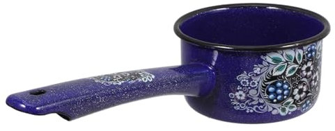 Ciieeo Emaille Wasserlöffel Mit Langem Stiel Ergonomisch Multifunktionaler Kleiner Milch Suppentopf Leicht Und Kompakt Für Kochen Und Servieren Vintage Blaues Design