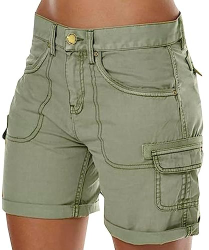 Shorts Damen Sommer Cargohose Kurze Bermuda Shorts High Waist Leichte Cargo Shorts Wanderhose Outdoor Sportshort Freizeithose mit Mehrfach-Taschen Damen Stretch Kurz Cargohose Bermuda Bequem Sommer