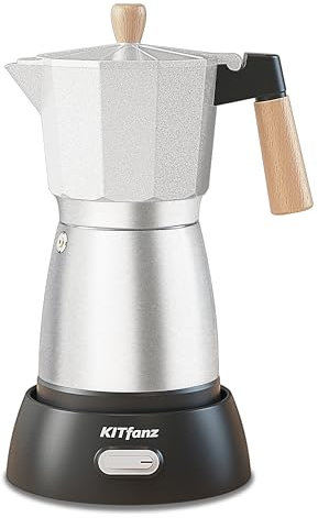 KITfanz Electric Espresso Coffee Maker, Italian Coffee Pot, Electric Moka Pot, Cuban Coffee Maker, Portable Cafeteras Electricas Espresso Makers with Detachable Base 3 or 6 Cup (Silver)
