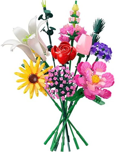 Cherubfunz Construction de Bouquet de Fleurs, 10 Plantes de Artificielles Flower Éternelles, Cadeau de Saint-Valentin, Anniversaire, Fête des Mères pour Adultes et Enfants Filles Femmes, 699 PCS