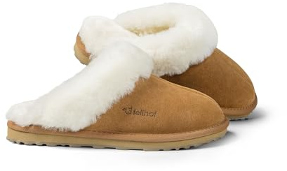 Fellhof Lammfell Pantoffeln Damen PRIMO, kuschelige Lammfellpantoffeln für Frauen, Winter & Sommer Hausschuhe aus echtem Lammfell, hellbraun Gr. 41