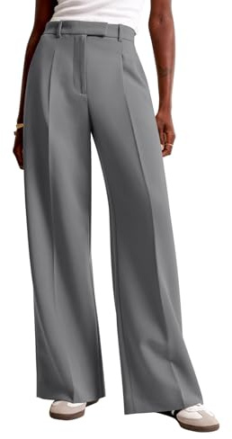 NIMIN Women Wide Leg Pants High Waisted Formal Dressy Work Trousers Business Casual Pants with Pockets Grey