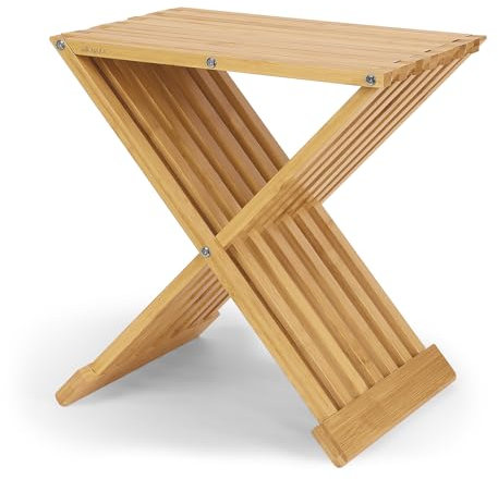 WILLOWYBE Sgabello pieghevole per sauna e doccia, panca in legno di bambù impermeabile, sedile multiuso e sedia per bagno e sauna a vapore