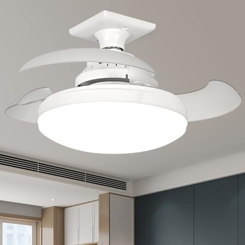 HIAME Ceiling Fans with Lights and Remote, 40W Retractable Modern Smart Ceiling Fan Upgraded Motor, 3 Colors 4 Wind Speeds, 3000-6500K Dimmable E27 Base LED Fan Light for Bedroom, Living Room