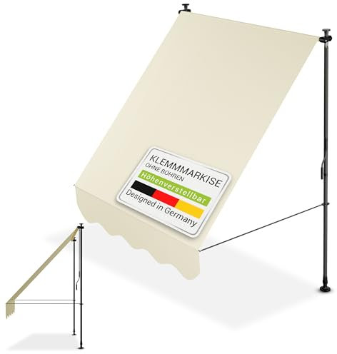 Juskys Store Banne Manuel Kapstadt 150x120 cm - Store Extérieur Réglable, sans Perçage, Imperméable, Résistant UV, Verticale & Diagonale - Beige