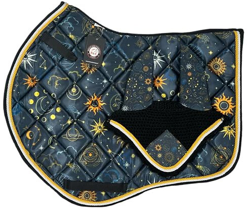 BRIAN AND COMPANY ITALY Reit-Sattelunterlagen-Set Englische Sublimation für Pferd mit Doppelkordelrand und Positionierungsschnüren Satteldecke für Pferd (Cosmo, Full)