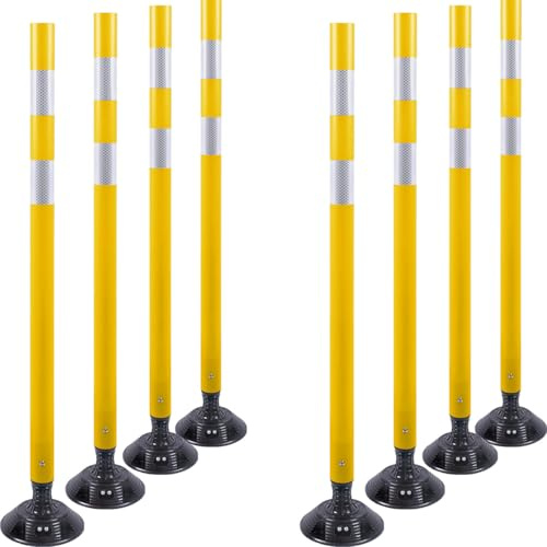 8 Pack Traffic Delineator Post Cones, High Visibility 3M Reflective Tapes, Flexible Spring Post with Detachable Base, for Highway Road Safety, Garage, Parking Lot (Yellow, 48)