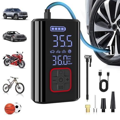 SERVOMASTER Compressore Aria Portatile, Mini Compressore Portatile 150PSI con Batteria Ricaricabile, Gonfiatore Elettrico Portatile con Luce LED per Auto Moto Bici Palla