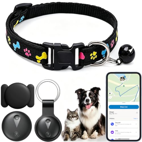 KOLGEIKJ Rastreador de gatos, rastreador de perros, rastreador GPS para mascotas para perros y gatos sin tarifas mensuales por seguimiento de ubicación, compatible con iOS/Android, dispositivo de