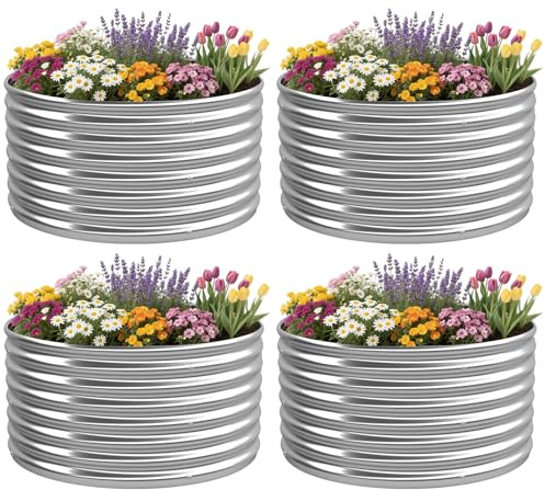OZMSHF 4 Pack 3'Lx3'W Round Galvanized Raised Garden Bed Outdoor,Metal Garden Bed for Vegetables,Steel Raised Beds for Gardening,Above Ground Gardening Box for Flower