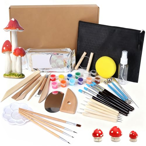 33 Pcs Pottery Starter Kit, pottery painting kit, Polymer Clay Tools, Sculpting Tools,Air Dry Clay Kit for Beginners, pottery kit,Palette, Clays , DIY Arts and Crafts for Adults Beginner Gifts