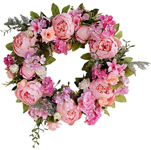 Ghirlanda per porta Ghirlanda floreale Peonia artificiale Decorazione in seta per la porta d'ingresso, l'ufficio, la casa, festa di nozze per festa