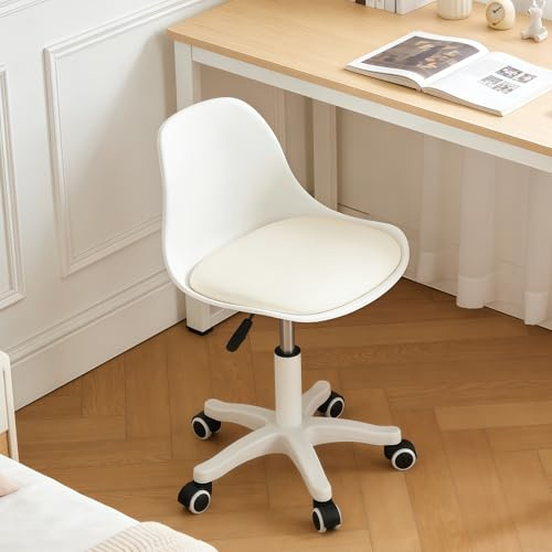 XUEGW Small Desk Chair with Low Back Height Adjustable 360° Swivel Chair Leather Vanity Work Task Study Chair with Wheels