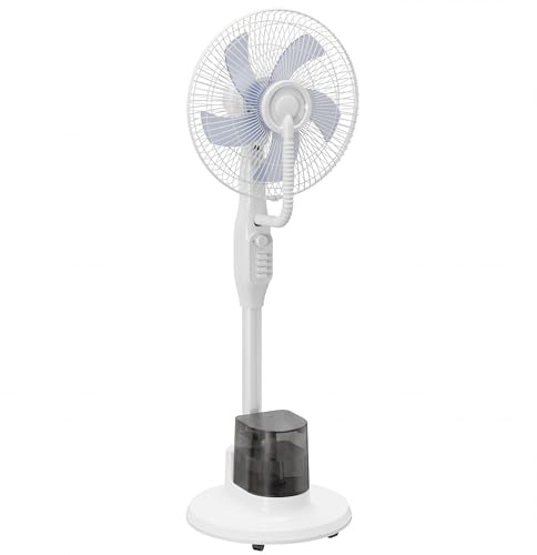HOMCOM Ventilador Nebulizador, 90W, Ventilador con Agua, Oscilación de 70°, 3 Velocidades, 5 Aspas, Depósito de Agua de 3,5L, 5 Ruedas, para Hogar, Oficina, Dormitorio, Blanco