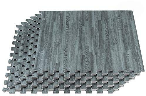 Forest Floor 3/8 Inch Thick Printed Foam Tiles, Premium Wood Grain Interlocking Foam Floor Mats, Anti-Fatigue Flooring – Stylish Flooring Solution, Slate, 48 Sq Ft