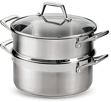 Tramontina Gourmet 5-Quart Steamer Set, Tri-Ply Base Stainless Steel Dutch Oven with Steamer Insert and Glass Lid, Induction-Ready