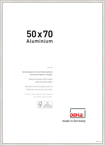 DEHA Design Boston Aluminium Picture Frame - 50x70 cm – Silver - with Synthetic Glass and Push/Turn Clips