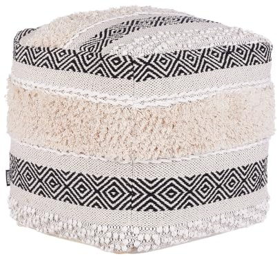 Sittpuff Boho Bomullssits Dekorativt Stickat Mönster Ljusbeige Kanam
