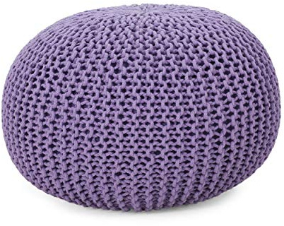 Christopher Knight Home Belle Knitted Cotton Pouf, Lavender